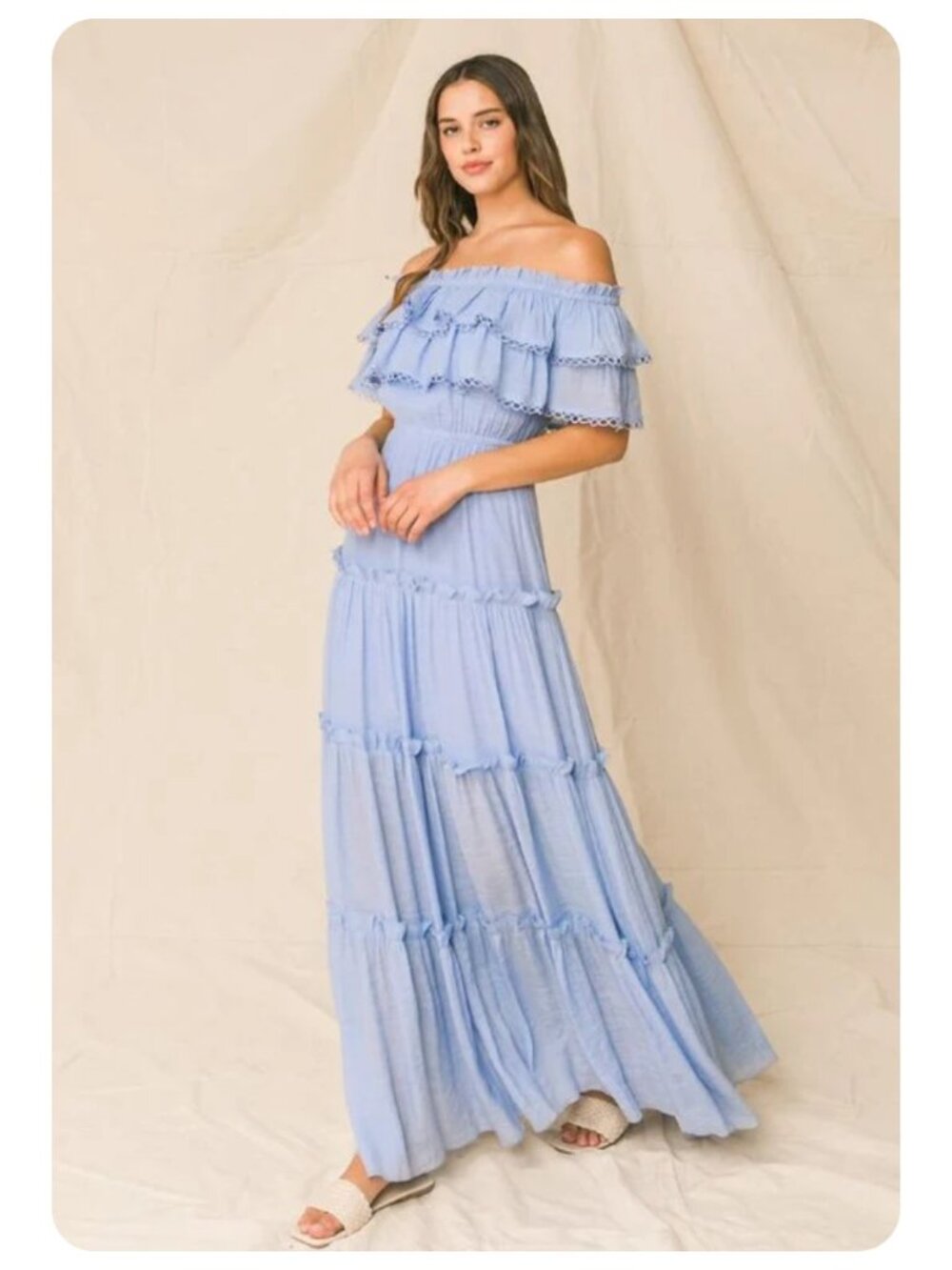 Love Colette Light Blue Off The Shoulder Maxi Dress sz L